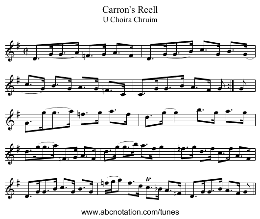 Carron's Reell - staff notation