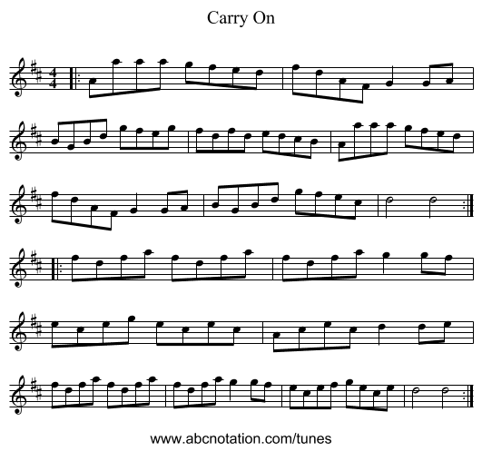 Carry On - staff notation