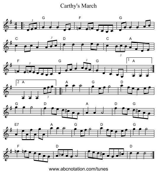 Carthy's March - staff notation