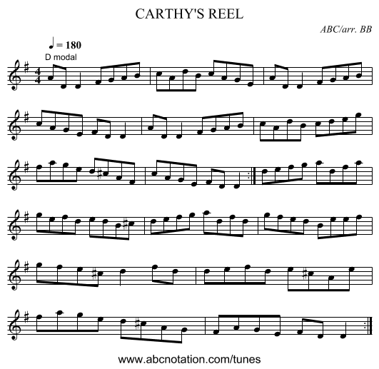 CARTHY'S REEL - staff notation