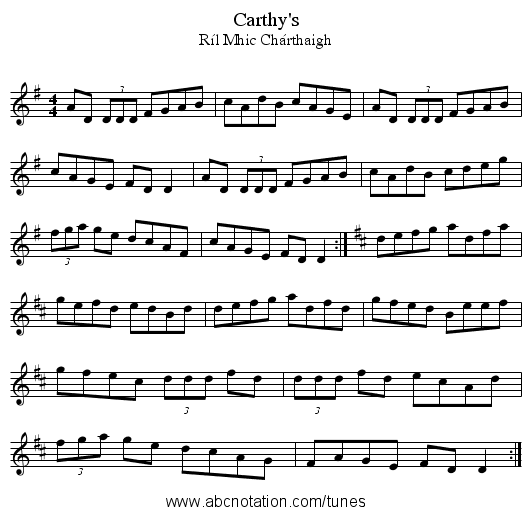 Carthy's - staff notation