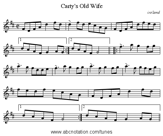 Carty's Old Wife - staff notation
