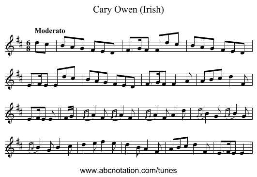 Cary Owen (Irish) - staff notation