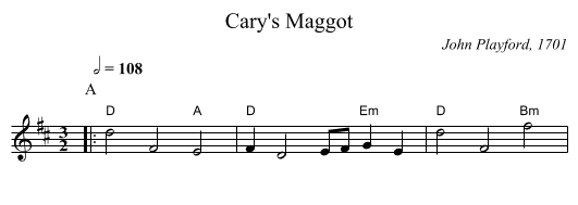 Cary's Maggot - staff notation