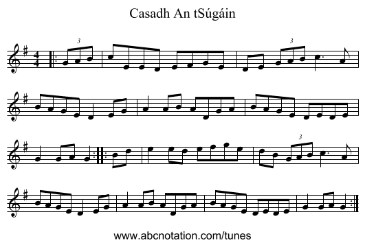Casadh An tSúgáin - staff notation