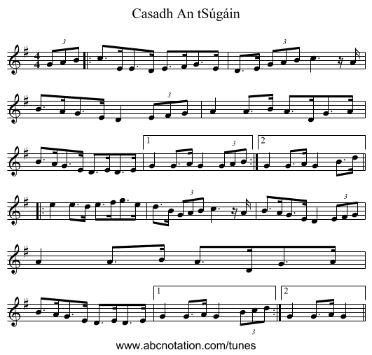 Casadh An tSúgáin - staff notation