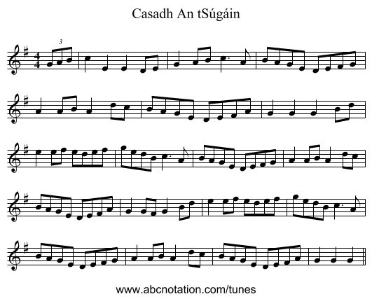 Casadh An tSúgáin - staff notation