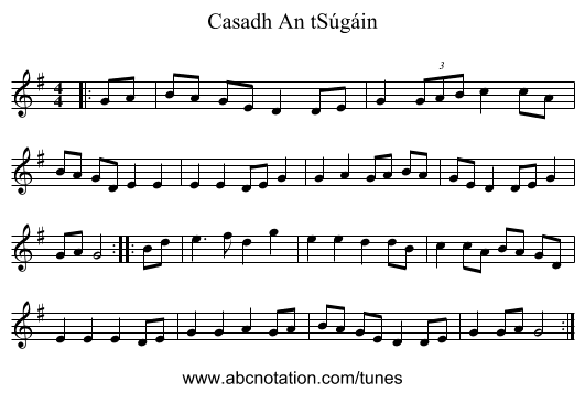 Casadh An tSúgáin - staff notation