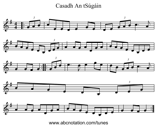 Casadh An tSúgáin - staff notation