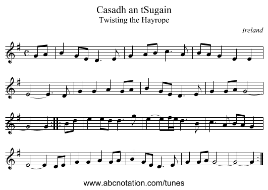 Casadh an tSugain - staff notation