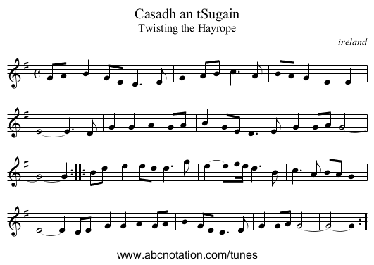 Casadh an tSugain - staff notation