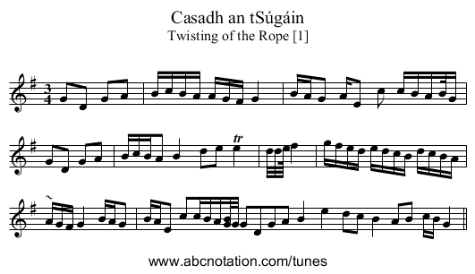 Casadh an tSúgáin - staff notation