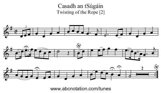 Casadh an tSúgáin - staff notation