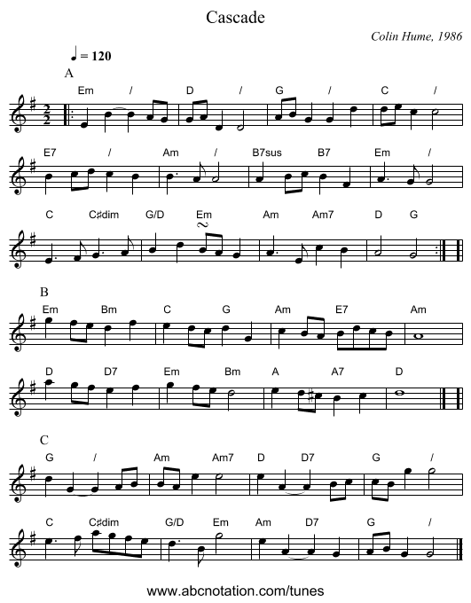 Cascade - staff notation