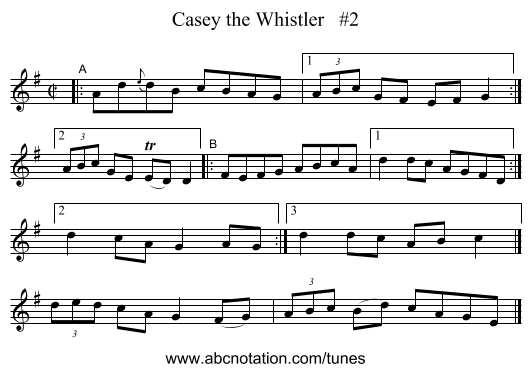 Casey the Whistler   #2 - staff notation