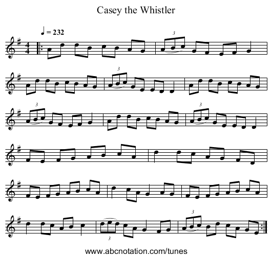 Casey the Whistler - staff notation