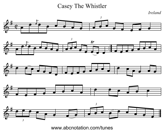 Casey The Whistler - staff notation