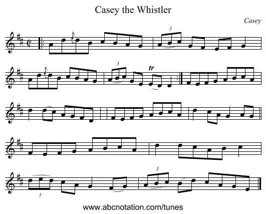 Casey the Whistler - staff notation