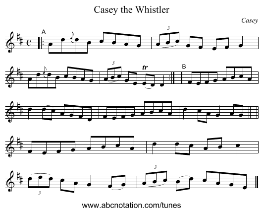 Casey the Whistler - staff notation