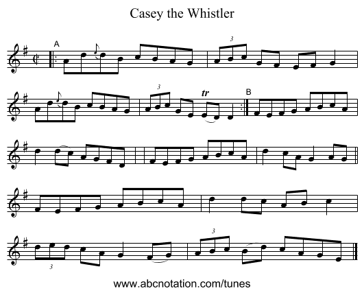 Casey the Whistler - staff notation