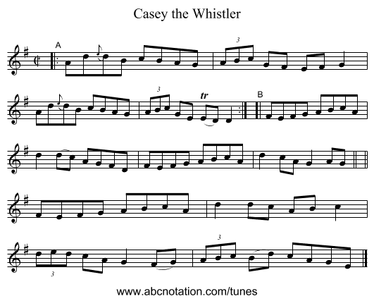 Casey the Whistler - staff notation