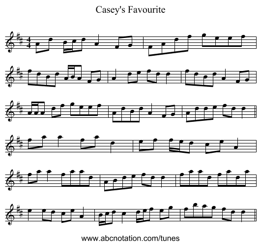 Casey's Favourite - staff notation