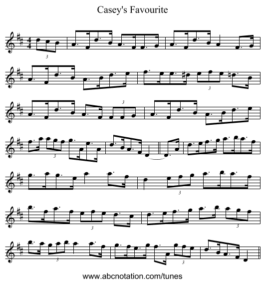 Casey's Favourite - staff notation