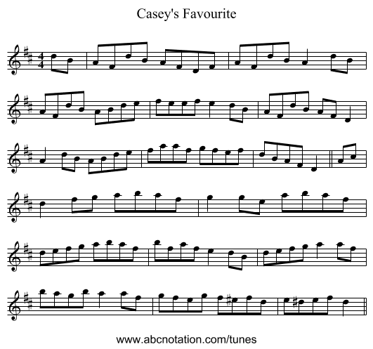Casey's Favourite - staff notation