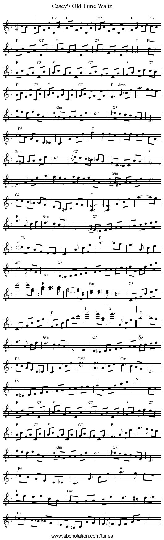 Casey's Old Time Waltz - staff notation