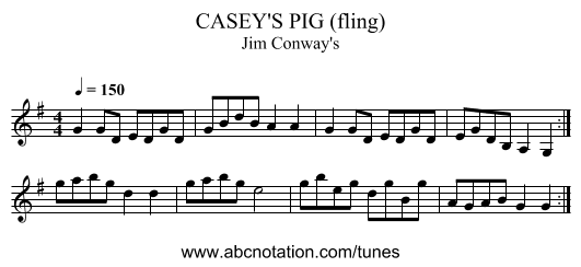 CASEY'S PIG (fling) - staff notation