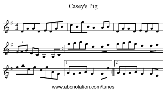Casey's Pig - staff notation