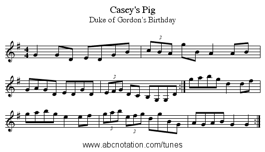 Casey's Pig - staff notation