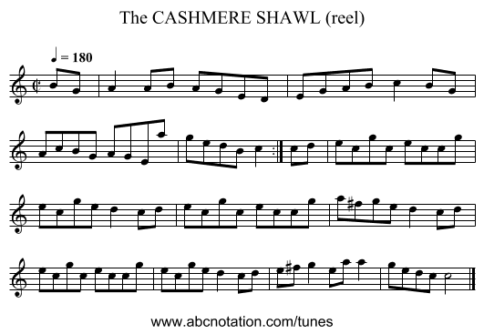 CASHMERE SHAWL (reel), The - staff notation