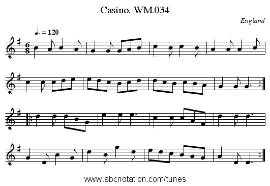 Casino. WM.034 - staff notation