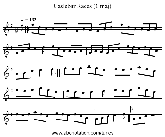 Caslebar Races (Gmaj) - staff notation