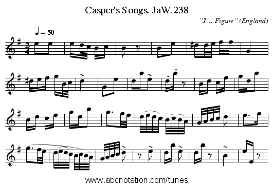 Casper's Songs. JaW.238 - staff notation