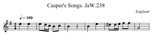 Casper's Songs. JaW.238 - staff notation