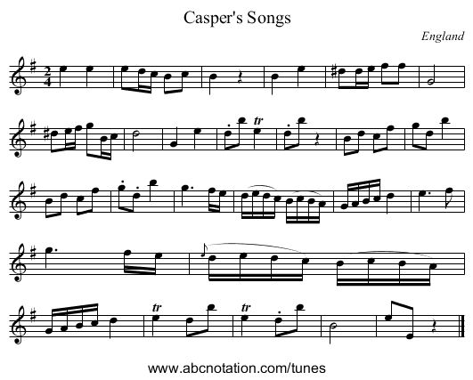Casper's Songs - staff notation