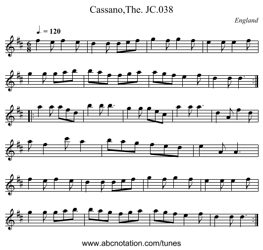 Cassano,The. JC.038 - staff notation