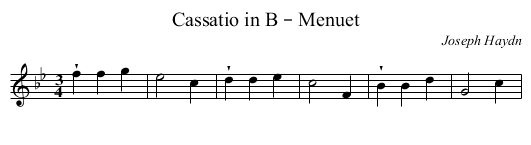Cassatio in B – Menuet - staff notation