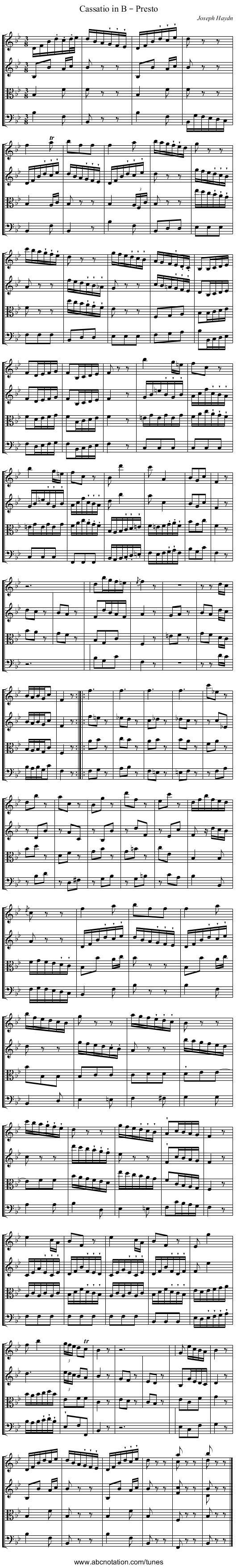 Cassatio in B – Presto - staff notation