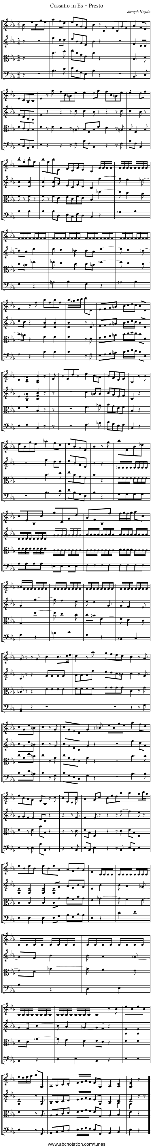 Cassatio in Es – Presto - staff notation