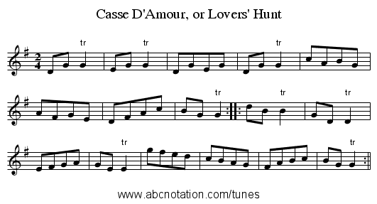 Casse D'Amour, or Lovers' Hunt - staff notation