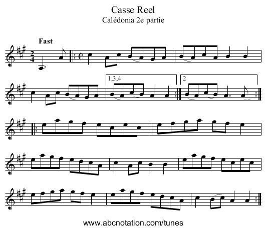 Casse Reel - staff notation