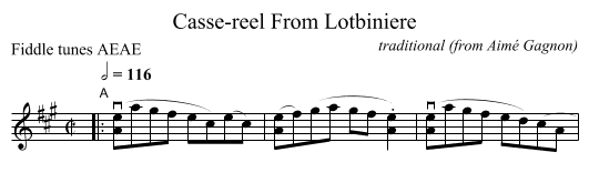 Casse-reel From Lotbiniere - staff notation