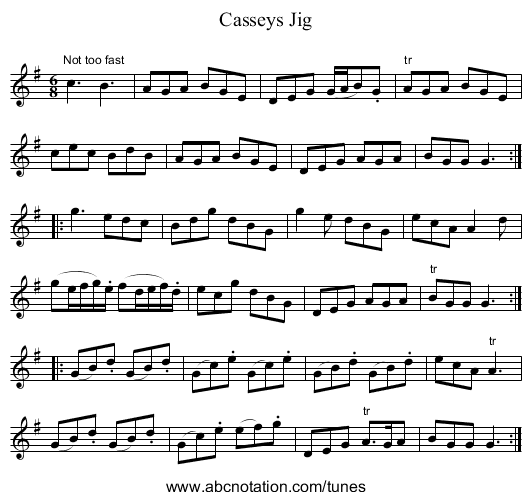 Casseys Jig - staff notation