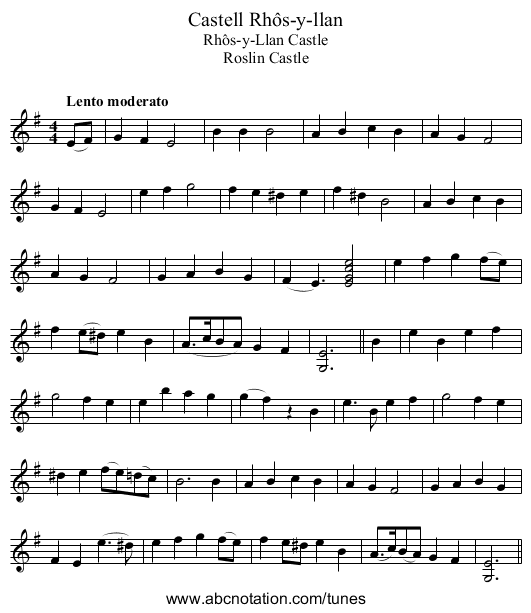 Castell Rhôs-y-llan - staff notation