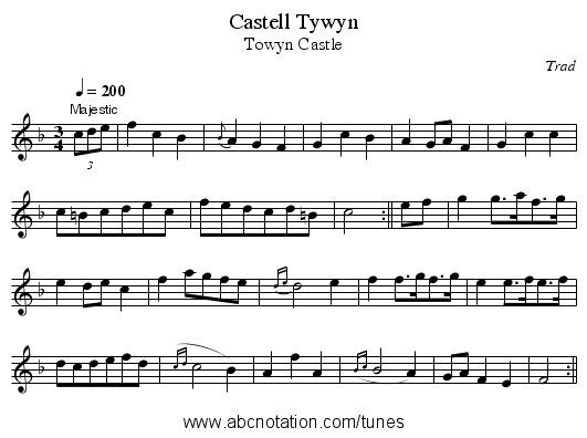Castell Tywyn - staff notation