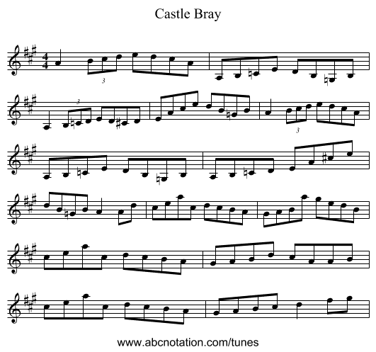 Castle Bray - staff notation