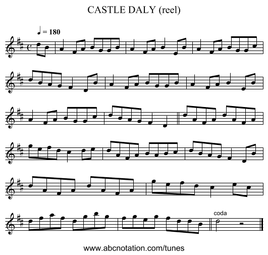 CASTLE DALY (reel) - staff notation